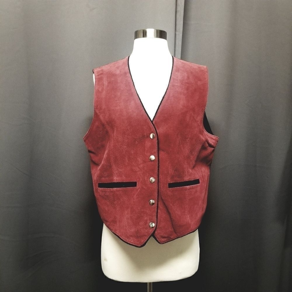 Scully Vintage 70s Western Boho Hippie Burgundy Red Suede‎ Leather Tie Back Vest